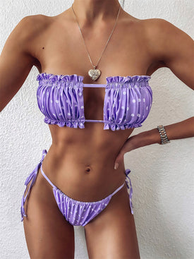 Elegant Purple Off Shoulder Pleate Push Up Bikini 2022